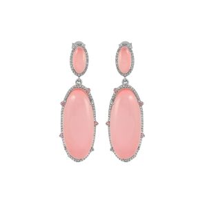 925 Sterling Silver Dangler With Rose Quartz, American Diamond