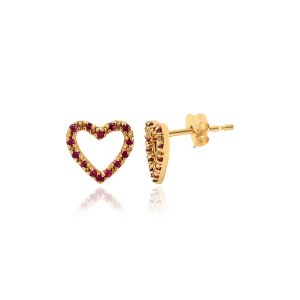 18Kt Gold Heart Stud With Natural Ruby