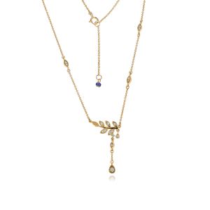 18Kt Gold Leaf Diamond & Gemstone Necklace