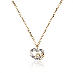 18kt Gold With Double Heart Necklace Natural Diamonds