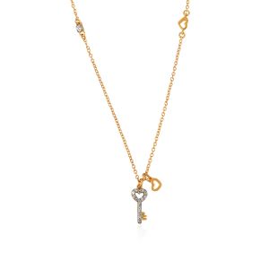 18kt Gold Natural Diamond & Blue Sapphire Key Necklace