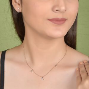 18kt Gold Natural Diamond & Gem Stone Half Moon & Star Necklace