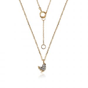 18Kt Yellow Gold Natural Diamonds Birds Necklace