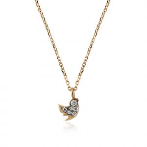 18Kt Yellow Gold Natural Diamonds Birds Necklace