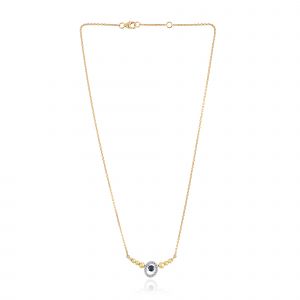 18Kt Yellow Gold With Diamond & Blue Sapphire Necklace