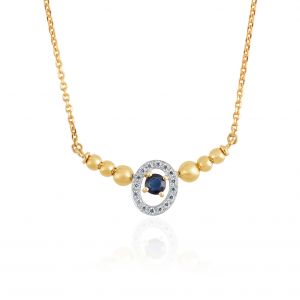 18Kt Yellow Gold With Diamond & Blue Sapphire Necklace