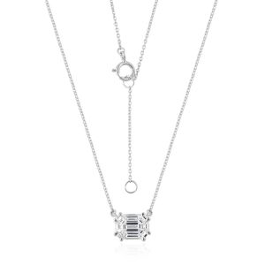 18Kt White Gold Emerald Cut Diamond Floating Chain pendent Necklace For Women