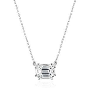 18Kt White Gold Emerald Cut Diamond Floating Chain pendent Necklace For Women