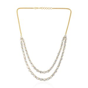 18Kt Yellow Gold with Diamond Polki Necklace  Double box chain 