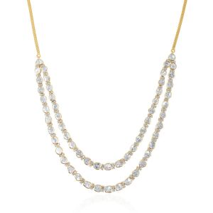 18Kt Yellow Gold with Diamond Polki Necklace  Double box chain 