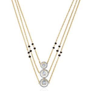 18Kt Yellow Gold Diamond With Black Beads Triple Layer Polki Necklace for Women