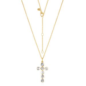 18Kt Yellow Gold Dashing Diamond Cross Necklace 