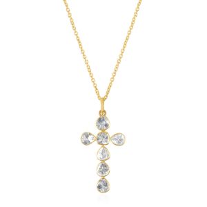 18Kt Yellow Gold Dashing Diamond Cross Necklace 