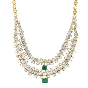 18Kt Gold With Diamond & Emerald Polki Necklace 