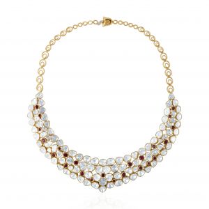 Yellow Gold Polki Diamond and Ruby Stone Wedding Jewellery Necklace Set for Women
