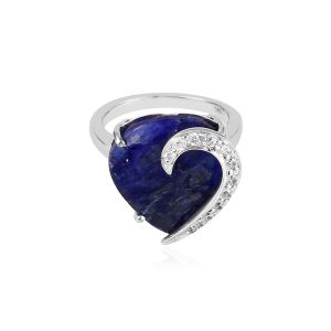 925 Sterling Silver Half Heart Ring With Ropada Blue & American Diamond