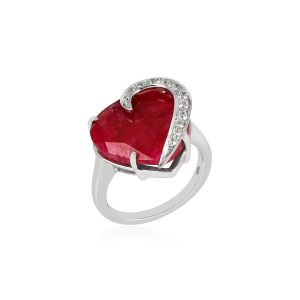 925 Sterling Silver Half Heart Ring With Ropada Red & American Diamond