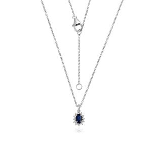 18kt White Gold Natural Diamond & Natural Blue Sapphire Minimalist Pendant With Chain