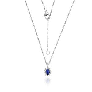 18Kt White Gold Natural Diamond & Natural Gem Stone Mini Pendant With Chain