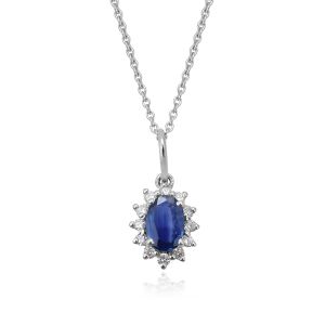 18Kt White Gold Natural Diamond & Natural Gem Stone Mini Pendant With Chain