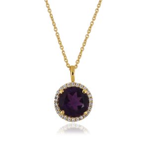 Dwarkas Arcobaleno Pendant With Chain In 18Kt Yellow Gold Natural Diamonds & African Amethyst