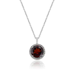 Dwarkas Arcobaleno Pendant With Chain In 18Kt White Gold With Natural Diamonds & Garnet