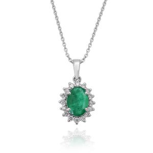 Dwarkas Arcobaleno Pendant With Chain In 18Kt White Gold & Natural Diamonds, Emerald For Women