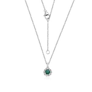 18Kt White gold Natural Diamond & Emerald Mini Pendant With Chain