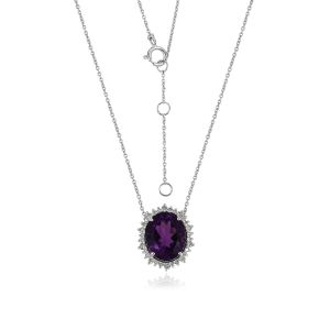 Dwarkas Arcobaleno Pendant With Chain &  18Kt White Gold  Natural Diamonds, African Amethyst For Women