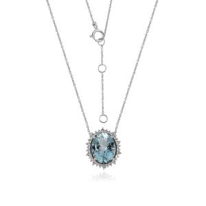 Dwarkas Arcobaleno Pendant With Chain &  18Kt White Gold  Natural Diamonds, Aquamarine For Women