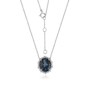 Dwarkas Arcobaleno Pendant With Chain &  18Kt White Gold  Natural Diamonds, Blue Topaz London For Women