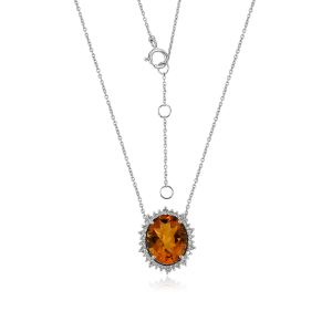 Dwarkas Arcobaleno Pendant With Chain &  18Kt White Gold  Natural Diamonds , Citrine For Women