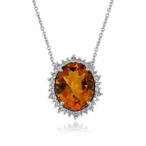 Dwarkas Arcobaleno Pendant With Chain &  18Kt White Gold  Natural Diamonds , Citrine For Women