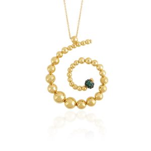 18Kt Yellow gold Natural Emerald Bublina Classic Pendant With Chain