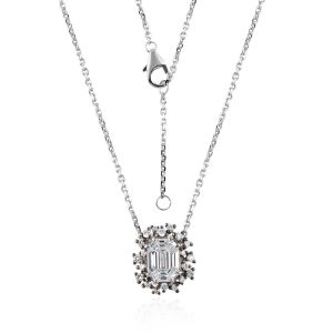 Emerald Cut Diamond Pendant Necklace & 18Kt White Gold