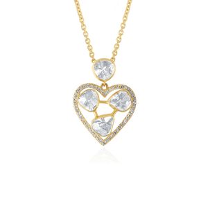 18kt Gold Natural Diamond Polki Heart Pendants