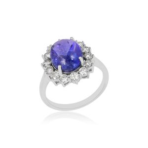 Arcobaleno 18Kt White Gold Ring With Natural Tenzanite & Diamonds