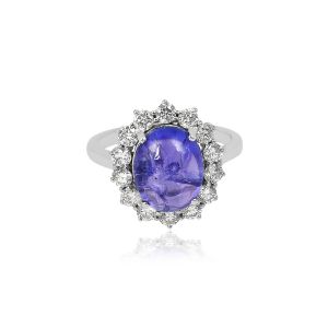 Arcobaleno 18Kt White Gold Ring With Natural Tenzanite & Diamonds