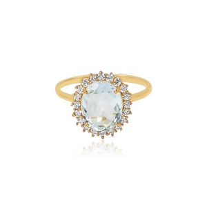 Dwarkas Arcobaleno Ring With 18Kt White Gold Ring & Natural Diamonds & Blue Topaz Sky For Women