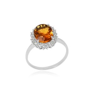 Dwarkas Arcobaleno Ring With 18Kt White Gold Ring & Natural Diamonds, Citrine For Women