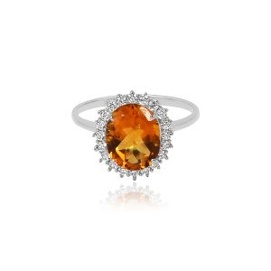 Dwarkas Arcobaleno Ring With 18Kt White Gold Ring & Natural Diamonds, Citrine For Women