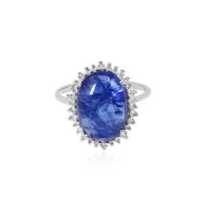 18Kt White Gold Natural Diamond & Natural Tenzanite Imperial Ring