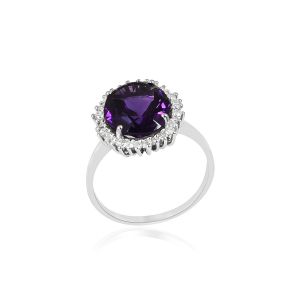 Dwarka 18Kt White Gold Natural Diamond & African Amethyst Women Ring