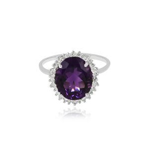 Dwarka 18Kt White Gold Natural Diamond & African Amethyst Women Ring