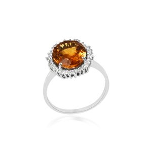 Dwarkas 18Kt White Gold Natural Diamond & Natural Citrine Women Ring