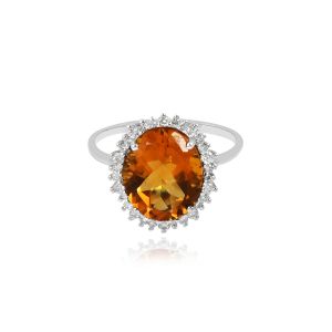 Dwarkas 18Kt White Gold Natural Diamond & Natural Citrine Women Ring