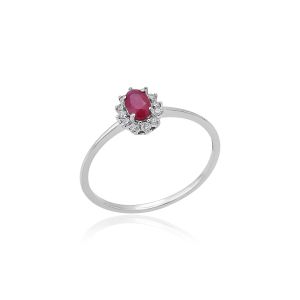 18Kt White Gold Natural Diamond & Natural Ruby Slender Ring