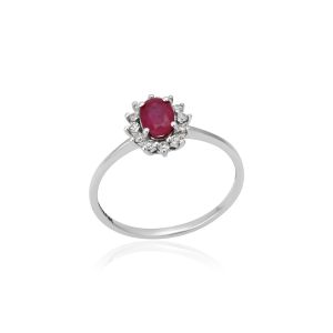 18Kt White Gold Natural Diamonds & Natural Ruby Minimalist Ring