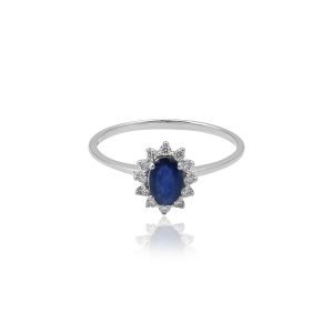 18Kt White Gold Natural Diamonds & Natural Blue Sapphire Minimalist Ring