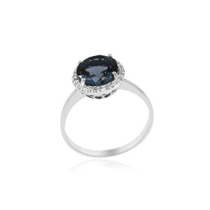 18kt White Gold Natural Diamond & Natural Blue Topaz London Women Ring